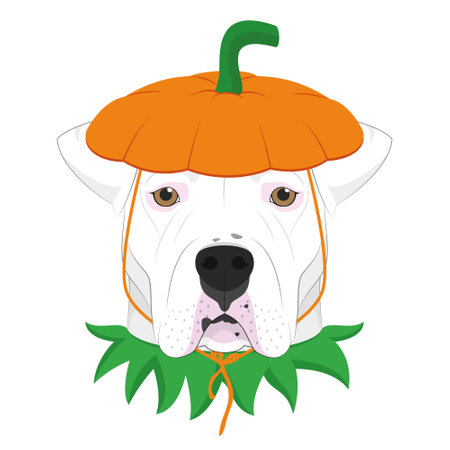 Halloween greeting card. Argentine Dogo dog dressed as a pumpkinのイラスト素材