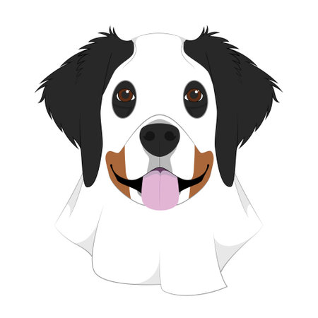Halloween greeting card. Bernese Mountain dog dressed as a ghostのイラスト素材