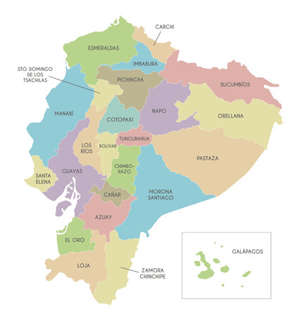 Vector map of Ecuador with provinces and administrative divisions. Editable and clearly labeled layers.のイラスト素材
