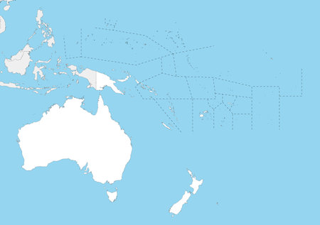 Blank Political Oceania Map vector illustration with countries in white color. Editable and clearly labeled layers.のイラスト素材