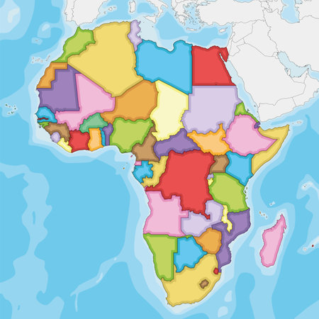 Blank Political Africa Map vector illustration with different colors for each country. Editable and clearly labeled layers.のイラスト素材