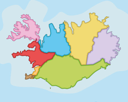 Vector illustrated blank map of Iceland with regions and administrative divisions. Editable and clearly labeled layers.のイラスト素材