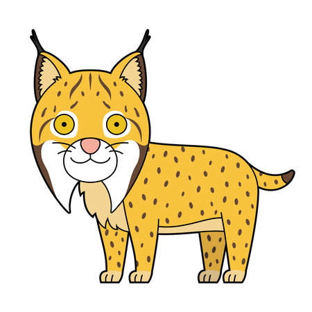 Cute cartoon vector illustration of a lynx isolated on white backgroundのイラスト素材