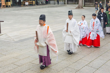 Tokyo,Japan - October 7 ,2014 : Traditional Japanese Wedding in Wedding ceremony at ASAKUSA TEMPLE, Tokyo,Japan.のeditorial素材
