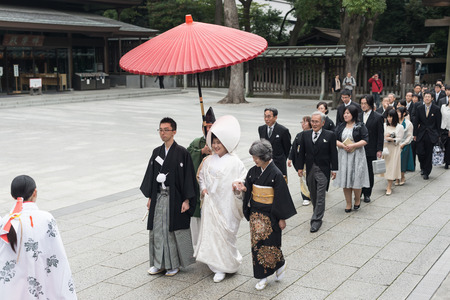 Tokyo,Japan - October 7 ,2014 : Traditional Japanese Wedding in Wedding ceremony at ASAKUSA TEMPLE, Tokyo,Japan.のeditorial素材