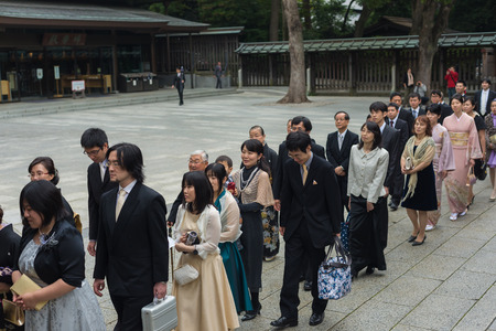 Tokyo,Japan - October 7 ,2014 : Traditional Japanese Wedding in Wedding ceremony at ASAKUSA TEMPLE, Tokyo,Japan.のeditorial素材
