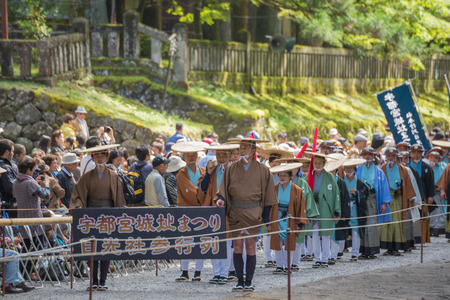 NIKKO, JAPAN - 16 octuber 2015 : People visit Tosho-gu Shrine   Reitaisai on16 octuber 2015 in Nikko, Japan. Toshogu is part of a UNESCO World Heritage Site, group of  important temples in Japan.のeditorial素材