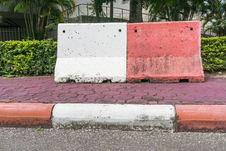 white and red line sign, no parking road.の写真素材