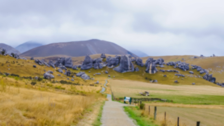 blurred background of The Castle hill. Southern Alps. Arthurs Pass. New Zealandの写真素材