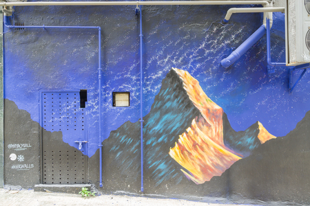 HONG KONG - October 11:Hong Kong,STREET ART GALLERY SHOWS,  Oct. 11, 2015,Graffiti is a common find in Hong Kong and Sheung Wan is a highly popular place for graffiti and street art,Hong Kong, Chinaのeditorial素材