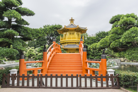 The Golden Pavilion of Perfection in Nan Lian Garden, landscaped Chinese garden of classical elegance based,Chi Lin Nunnery, Hong Kongのeditorial素材