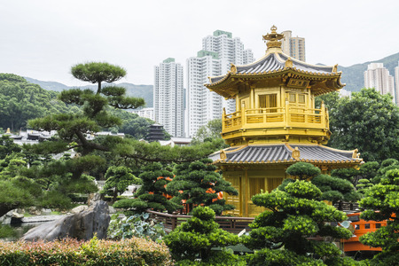 The Golden Pavilion of Perfection in Nan Lian Garden, landscaped Chinese garden of classical elegance based,Chi Lin Nunnery, Hong Kongの写真素材