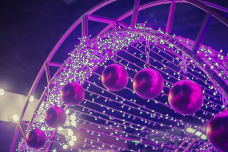 Abstract circular bokeh background of Christmas light,Blue Festive Christmas elegant abstract background with bokeh lights and starsの写真素材