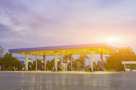 Gas station at sunset.selective focus,vintage colorの写真素材