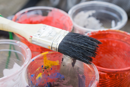 Brush with color paint, Beautiful painting collage,selective focus.の写真素材