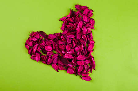 heart made ??of red rose petals on the paperの写真素材