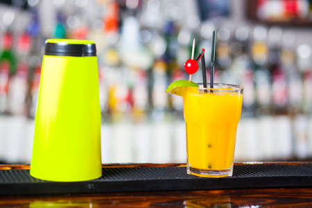 cocktail and shaker at barの写真素材