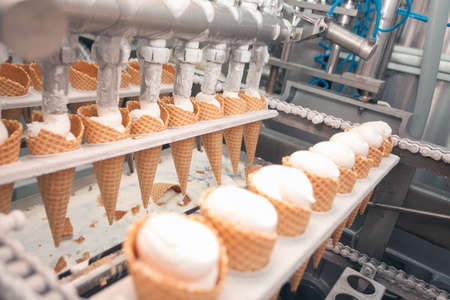 Preparation of ice-cream on factoryの写真素材