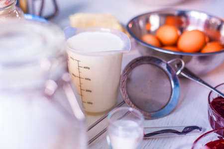 ingredients and tools to make a cakeの写真素材