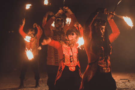 Beauty fire show in the darkの写真素材