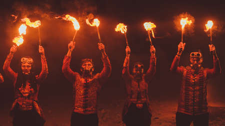 Beauty fire show in the darkの写真素材