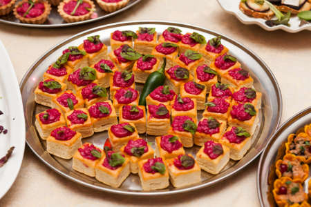 delicious appetizers on a table in a restaurant.の写真素材