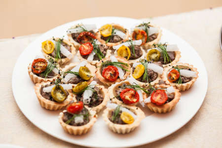delicious appetizers on a table in a restaurant.の写真素材