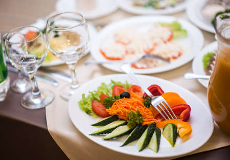 Lots appetizers on a table in a restaurant.の写真素材