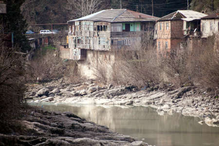 Rioni River in cloudless weather, Kutaisi, Georgia.の写真素材