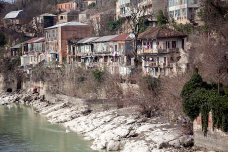 Rioni River in cloudless weather, Kutaisi, Georgia.の写真素材