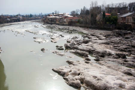 Rioni River in cloudless weather, Kutaisi, Georgia.の写真素材