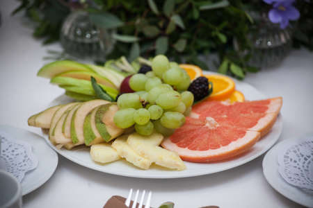 Fresh Organic Fruit Salad on a plateの写真素材