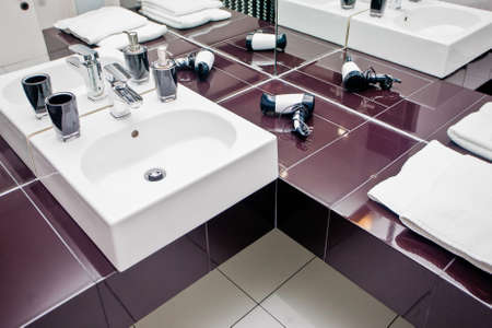 real bathroom in black and white. High quality photo