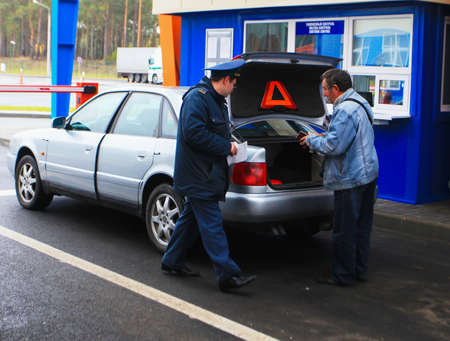PRIVALKA, BELARUS - OCTOBER 15, 2013. checkpoint Privalka on the Belarusian-Lithuanian borderのeditorial素材