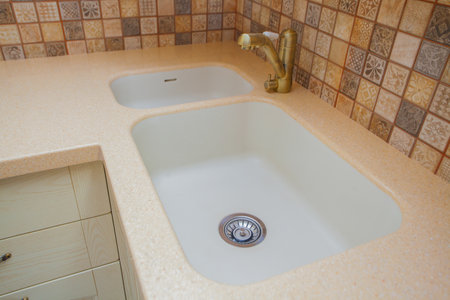 countertop and sink made of artificial stoneの写真素材