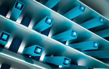 blue abstract scene with metal and cubic elements