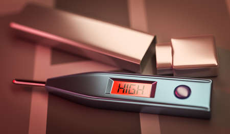 a thermometer showing  high temperatureの写真素材