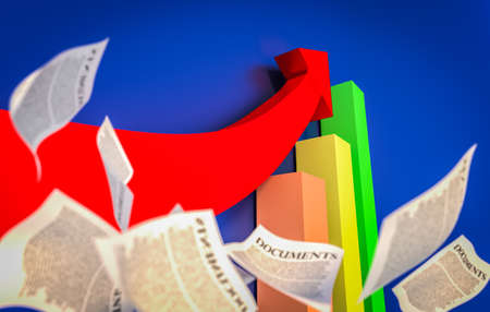 a red arrow going up on the blue background