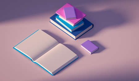 minimalistic books in pink colours, one book is openedの写真素材