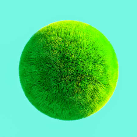 grass ball imitating the earth on a light blue background