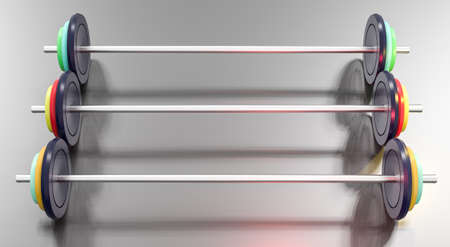 3d illustration of colorful gym barbellsの写真素材
