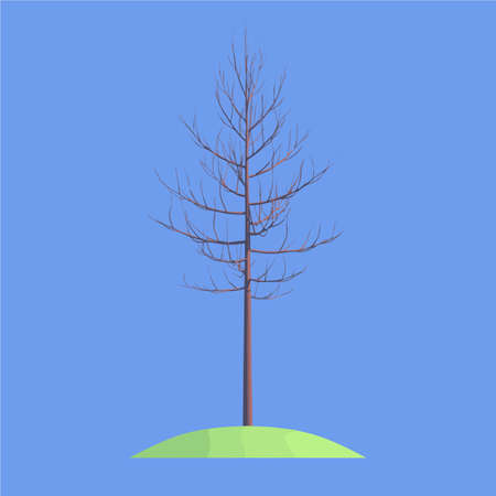 a tree without leaves on a grassy space on a blue background isolatedのイラスト素材