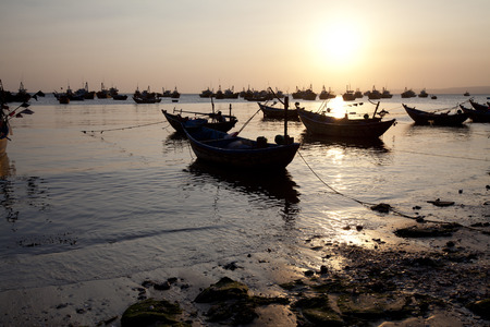 Fishing boats in Mui Ne Vietnamの写真素材