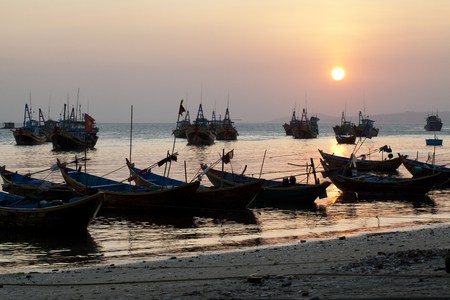 Fishing boats in Mui Ne Vietnamの写真素材