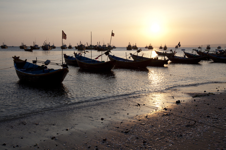 Fishing boats in Mui Ne Vietnamの写真素材