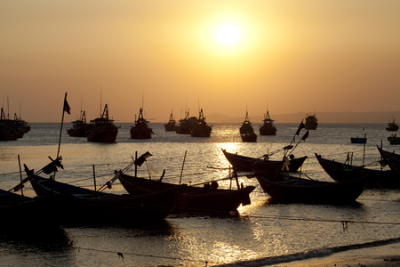 Fishing boats in Mui Ne Vietnamの写真素材