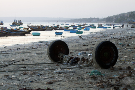 Fishing boats in Mui Ne Vietnamの写真素材