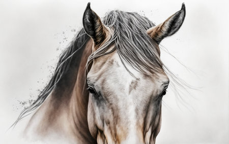 Portrait of a horse with long mane. digital painting.の素材