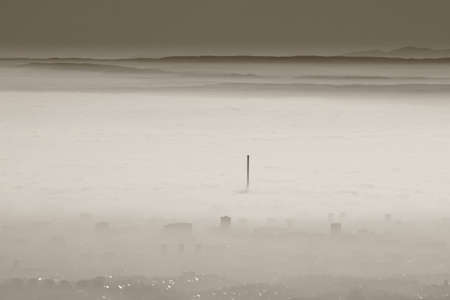 Town in fogの写真素材