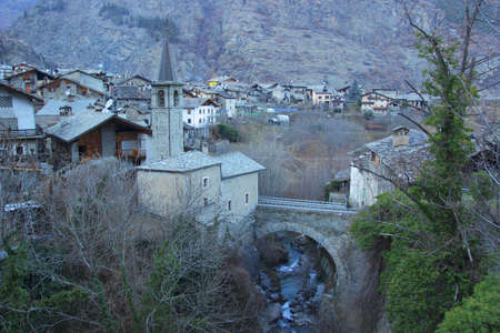 Old village Leverogne in Aosta valley region in Italyの写真素材